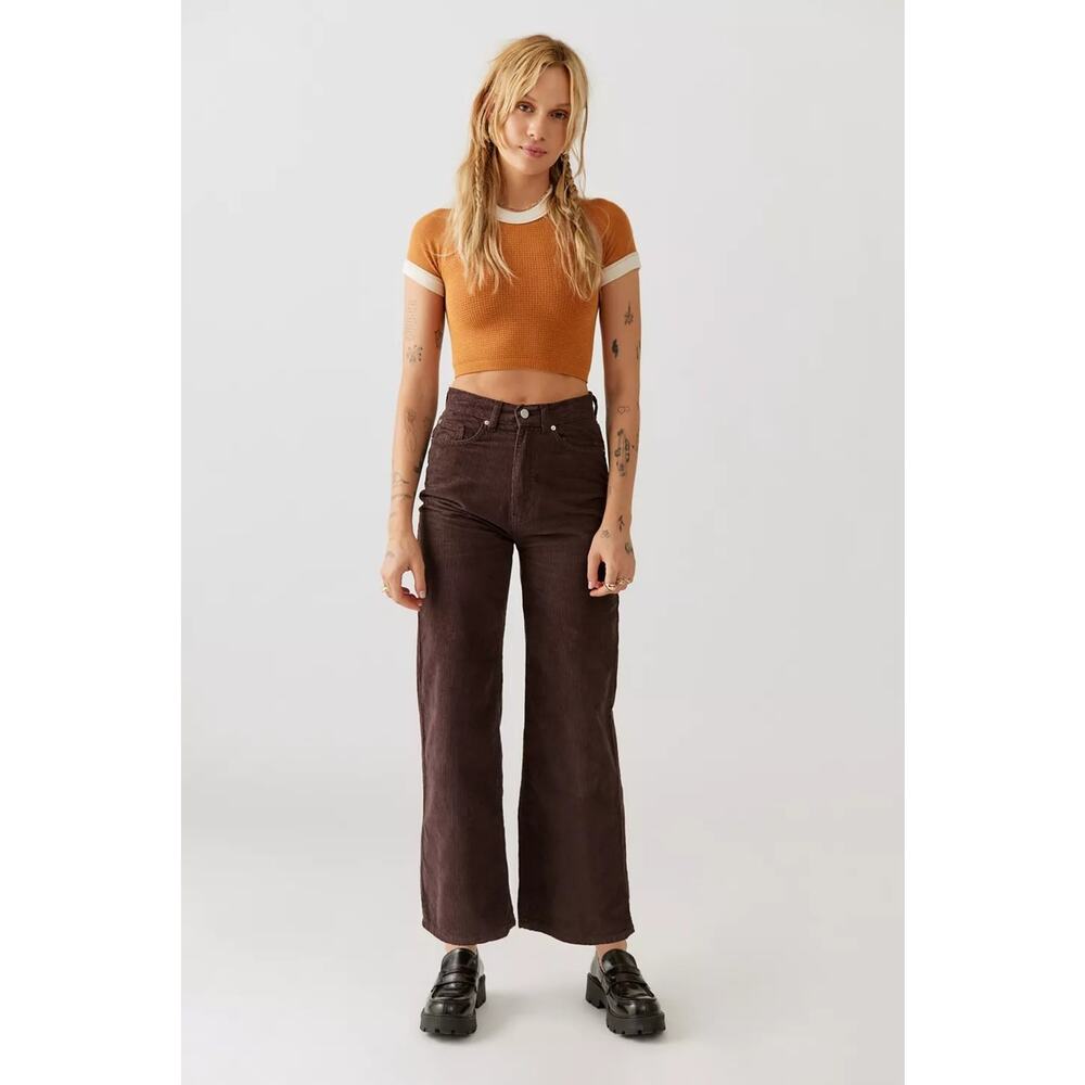 BDG Dark Brown Corduroy‎ Grunge School Trendy High Rise Wide Leg Pants Size 26